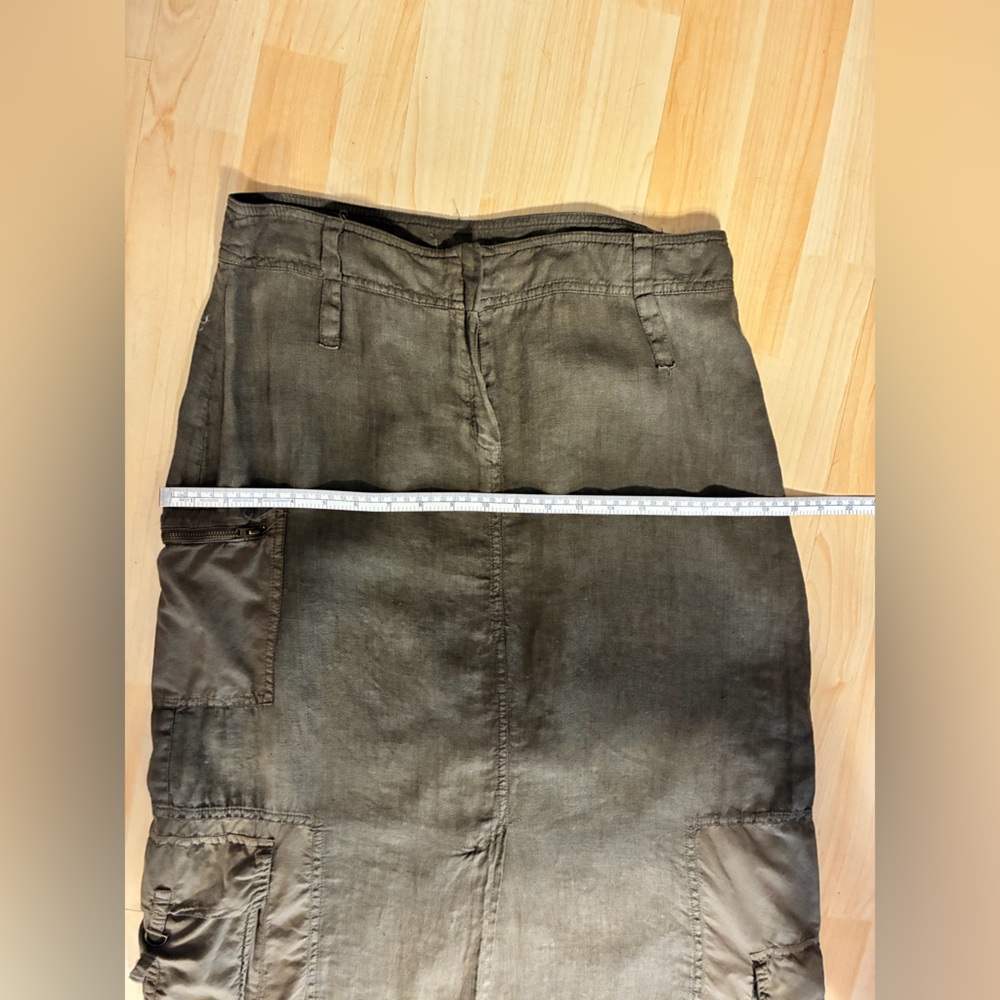 Vintage linen Made in Italy Cotton Utility Cargo Maxi Skirt Olive Green - Picture 6 of 15